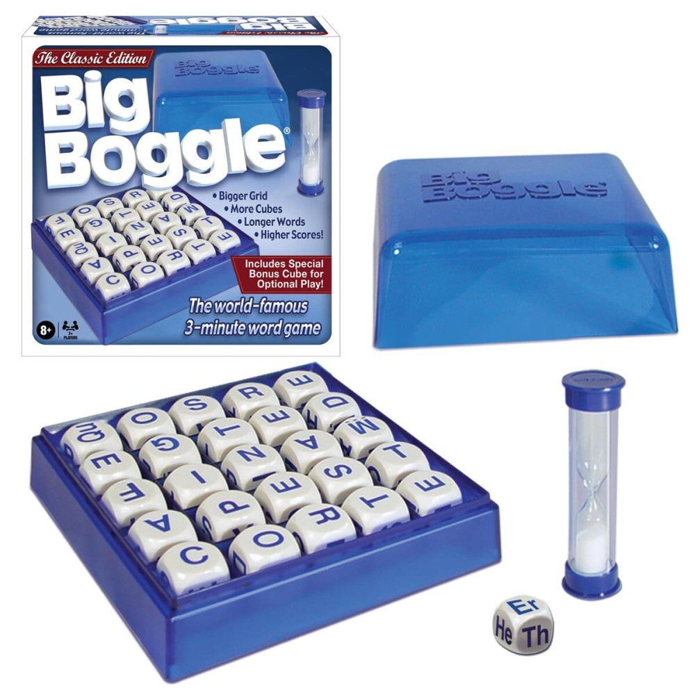 Big Boggle with 5x5 Grid and 25 Letter Cubes by Winning Moves Games USA, Thought Provoking Word Game Bigger Than the Original, for 2 or More Players, Ages 8+ (1147) Big Boggle with 5x5 Grid and 25 Letter Cubes by Winning Moves Games USA, Thought Provoking Word Game Bigger Than the Original, for 2 or More Players, Ages 8+ (1147)