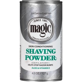 SoftSheen-Carson Magic Razorless Shaving for Men, Magic Skin Conditioning Shaving Powder, with Vitamin E and Aloe, formulated for Black Men, Depilatory, Helps Stop Razor Bumps, 4.5 oz SoftSheen-Carson Magic Razorless Shaving for Men, Magic Skin Conditioning Shaving Powder, with Vitamin E and Aloe, formulated for Black Men, Depilatory, Helps Stop Razor Bumps, 4.5 oz