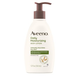 Aveeno Daily Moisturizing Body Lotion with Soothing Prebiotic Oat, Gentle Lotion Nourishes Dry Skin With Moisture, Paraben-, Dye- & Fragrance-Free, Non-Greasy & Non-Comedogenic, 12 fl. Oz Aveeno Daily Moisturizing Body Lotion with Soothing Prebiotic Oat, Gentle Lotion Nourishes Dry Skin With Moisture, Paraben-, Dye- & Fragrance-Free, Non-Greasy & Non-Comedogenic, 12 fl. Oz