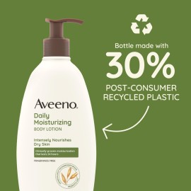 Aveeno Daily Moisturizing Body Lotion with Soothing Prebiotic Oat, Gentle Lotion Nourishes Dry Skin With Moisture, Paraben-, Dye- & Fragrance-Free, Non-Greasy & Non-Comedogenic, 12 fl. Oz Aveeno Daily Moisturizing Body Lotion with Soothing Prebiotic Oat, Gentle Lotion Nourishes Dry Skin With Moisture, Paraben-, Dye- & Fragrance-Free, Non-Greasy & Non-Comedogenic, 12 fl. Oz