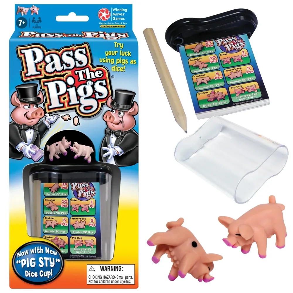 Pass The Pigs by Winning Moves Games USA, a Hilarious Pig Dice Game, Family Favorite for Over 40 Years, for 2 or more Players, Ages 7+ (1046) Pass The Pigs by Winning Moves Games USA, a Hilarious Pig Dice Game, Family Favorite for Over 40 Years, for 2 or more Players, Ages 7+ (1046)