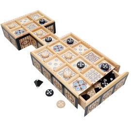 WE Games Royal Game of UR - Ancient Strategy Two-Player Board Game with 13.5 x 5.5 Wood Board & Storage Drawers, Ideal for History Enthusiasts