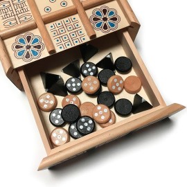 WE Games Royal Game of UR - Ancient Strategy Two-Player Board Game with 13.5 x 5.5 Wood Board & Storage Drawers, Ideal for History Enthusiasts