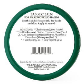 Badger - Hardworking Healing, Aloe Vera & Wintergreen, Working Hand Balm, for Dry Hands, Hand Moisturizer, Certified Organic Hand Balm, Hand Repair Balm, 2 oz Badger - Hardworking Healing, Aloe Vera & Wintergreen, Working Hand Balm, for Dry Hands, Hand Moisturizer, Certified Organic Hand Balm, Hand Repair Balm, 2 oz