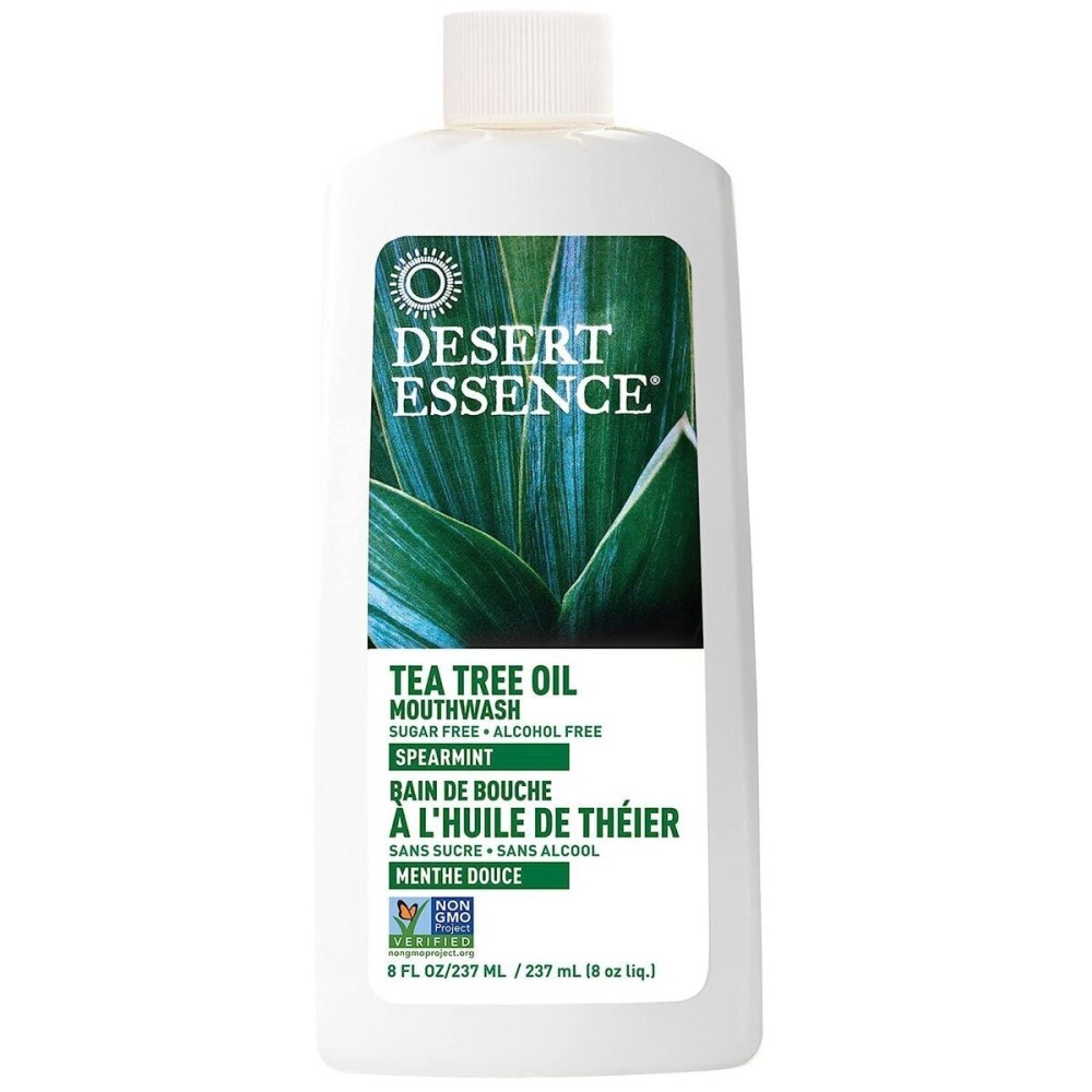 Desert Essence Alcohol-Free Mouthwash with Tea Tree Oil and Aloe, Sugar-Free, Oral Rinse to Provide Botanical Care for Teeth & Gums, Vegan, Non-GMO, SLS-Free, Gluten-Free, Spearmint Flavor, 8oz Desert Essence Alcohol-Free Mouthwash with Tea Tree Oil and Aloe, Sugar-Free, Oral Rinse to Provide Botanical Care for Teeth & Gums, Vegan, Non-GMO, SLS-Free, Gluten-Free, Spearmint Flavor, 8oz