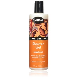 ShiKai Daily Moisturizing Shower Gel (Sandalwood, 12oz) | With Hydrating Aloe Vera & Oatmeal | Scented Body Wash for Dry Skin Relief