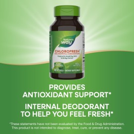 Natures Way Chlorofresh Chlorophyll Concentrate, Supports Detox Pathways*, Chlorophyllin Copper Complex, Supports Healthy Skin*, Internal Deodorant*, 90 Softgels Natures Way Chlorofresh Chlorophyll Concentrate, Supports Detox Pathways*, Chlorophyllin Copper Complex, Supports Healthy Skin*, Internal Deodorant*, 90 Softgels