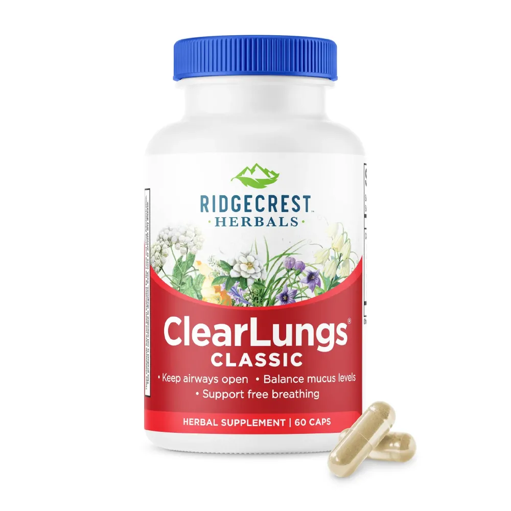 RidgeCrest Herbals ClearLungs Classic, Natural Lung and Nasal Daily Health Supplement for Bronchial, Respiratory, Immune, Sinus, and Mucus Wellness Support, Herbal Formula (60 Caps, 30 Serv) RidgeCrest Herbals ClearLungs Classic, Natural Lung and Nasal Daily Health Supplement for Bronchial, Respiratory, Immune, Sinus, and Mucus Wellness Support, Herbal Formula (60 Caps, 30 Serv)