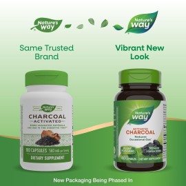 Nature\'s Way Activated Charcoal, Binds Unwanted Materials and Gas in the Digestive Tract*, 560 mg per 2-Capsule Serving, 100 Capsules (Packaging May Vary) Nature\'s Way Activated Charcoal, Binds Unwanted Materials and Gas in the Digestive Tract*, 560 mg per 2-Capsule Serving, 100 Capsules (Packaging May Vary)