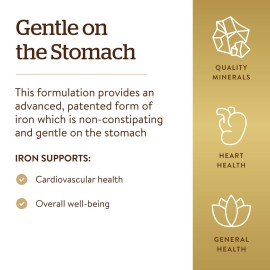 Solgar Gentle Iron - Ideal for Sensitive StomachsRed Blood Cell Supplement, , Non Constipating & GMO, Vegan, Gluten & Dairy Free, Kosher - 180 Servings, Unflavored, 180 Count Solgar Gentle Iron - Ideal for Sensitive StomachsRed Blood Cell Supplement, , Non Constipating & GMO, Vegan, Gluten & Dairy Free, Kosher - 180 Servings, Unflavored, 180 Count