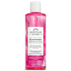 HERITAGE STORE Rosewater - Refreshing Facial Splash for Glowing Skin with Damask Rose - All Skin Types - Rose Water for Face - Made Without Dyes or Alcohol, Hypoallergenic, Vegan, Cruelty Free, 8oz