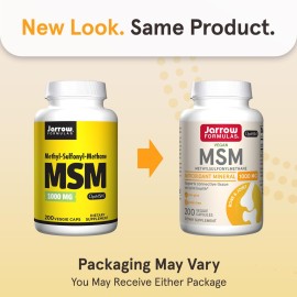 Jarrow Formulas MSM 1000 mg - 200 Veggie Capsules - Methylsulfonylmethane - Source of Sulfur - Dietary Supplement Supports & Strengthens Joints - Up to 200 Servings