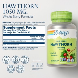 SOLARAY Hawthorn Berry Capsules 1050 mg - Soothing Herbal Support - Hawthorne Berry Supplement for Overall Wellness Support - Whole Berry, Vegan, Non-GMO, 60 Day Guarantee, 90 Servings, 180 VegCaps SOLARAY Hawthorn Berry Capsules 1050 mg - Soothing Herbal Support - Hawthorne Berry Supplement for Overall Wellness Support - Whole Berry, Vegan, Non-GMO, 60 Day Guarantee, 90 Servings, 180 VegCaps