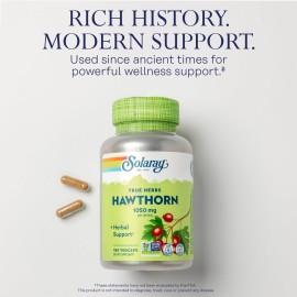 SOLARAY Hawthorn Berry Capsules 1050 mg - Soothing Herbal Support - Hawthorne Berry Supplement for Overall Wellness Support - Whole Berry, Vegan, Non-GMO, 60 Day Guarantee, 90 Servings, 180 VegCaps SOLARAY Hawthorn Berry Capsules 1050 mg - Soothing Herbal Support - Hawthorne Berry Supplement for Overall Wellness Support - Whole Berry, Vegan, Non-GMO, 60 Day Guarantee, 90 Servings, 180 VegCaps