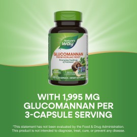 Nature\'s Way Premium Herbal Glucomannan from Konjac Root, Promotes Feelings of Fullness*, 1,995 mg per 3-Capsule Serving, Non-GMO Project Verified, Vegan, 100 Capsules (Packaging May Vary) Nature\'s Way Premium Herbal Glucomannan from Konjac Root, Promotes Feelings of Fullness*, 1,995 mg per 3-Capsule Serving, Non-GMO Project Verified, Vegan, 100 Capsules (Packaging May Vary)