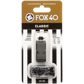 Fox 40 Classic Official Whistle with Break Away Lanyard (Black)