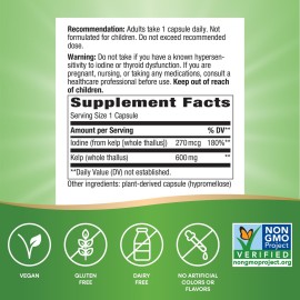 Nature\'s Way Kelp, Supports Thyroid Function*, 600 mg per Serving, Non-GMO Project Verified, 180 Capsules (Packaging May Vary) Nature\'s Way Kelp, Supports Thyroid Function*, 600 mg per Serving, Non-GMO Project Verified, 180 Capsules (Packaging May Vary)