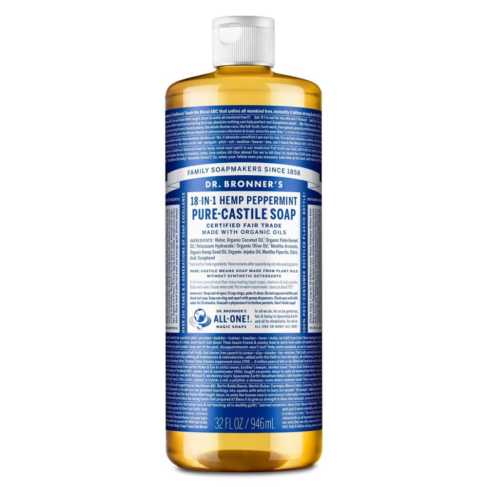 Dr. Bronner\'s Pure-Castile Liquid Soap- Made with Regenerative Organic Certified Oils- 18-in-1 Uses for Face, Body, Hand, Hair, Laundry & More- Vegan, Non-GMO- Body Wash- Peppermint,32oz Dr. Bronner\'s Pure-Castile Liquid Soap- Made with Regenerative Organic Certified Oils- 18-in-1 Uses for Face, Body, Hand, Hair, Laundry & More- Vegan, Non-GMO- Body Wash- Peppermint,32oz