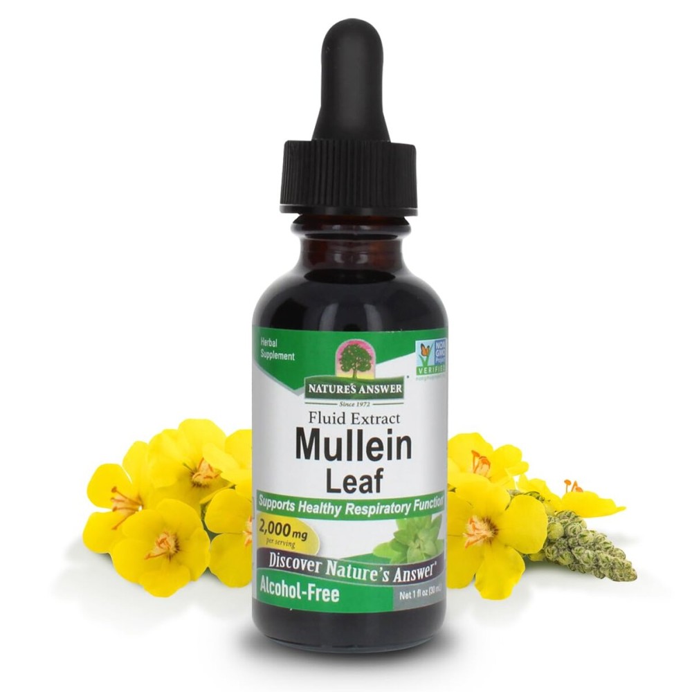 Nature\'s Answer Mullein Drops for Lungs, Alcohol-Free, 1 Ounce Mullein Leaf Extract for Lungs, Supports Respiratory Function, Promotes Healthy Lungs, Non-GMO, Made in USA Nature\'s Answer Mullein Drops for Lungs, Alcohol-Free, 1 Ounce Mullein Leaf Extract for Lungs, Supports Respiratory Function, Promotes Healthy Lungs, Non-GMO, Made in USA