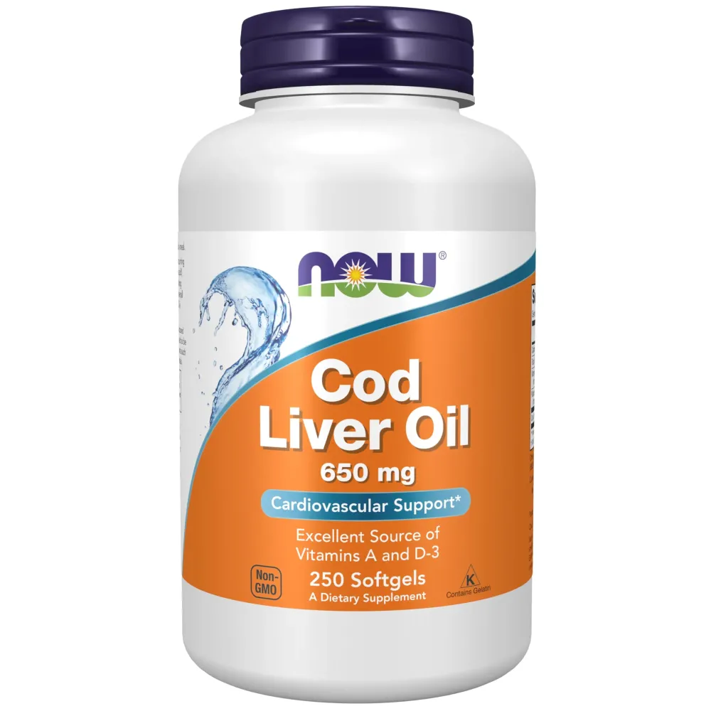 NOW Foods Supplements, Cod Liver Oil 650 mg, Excellent Source of Vitamins A and D-3, 250 Softgels NOW Foods Supplements, Cod Liver Oil 650 mg, Excellent Source of Vitamins A and D-3, 250 Softgels