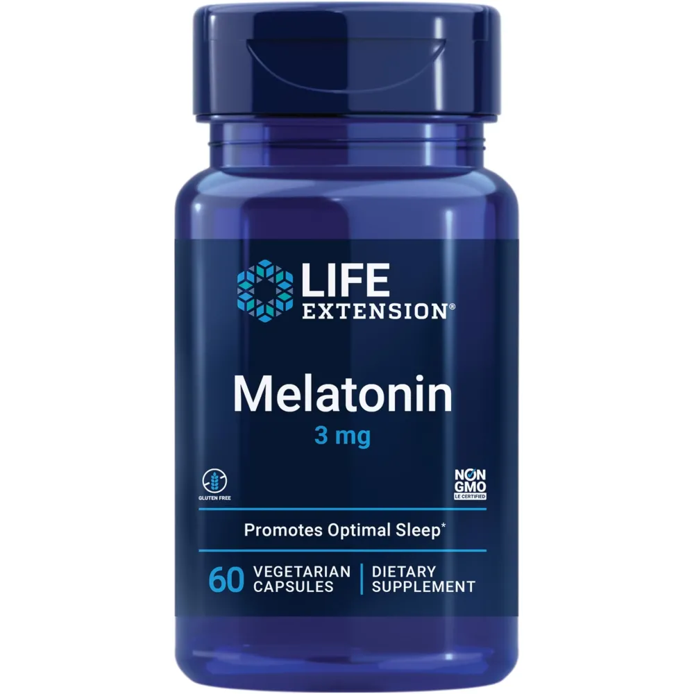 Life Extension Melatonin, 3 mg, Optimal Sleep Support, Healthy circadian Rhythms, Cellular Defense, Gluten-Free, Non-GMO, Vegetarian, 60 Capsules Life Extension Melatonin, 3 mg, Optimal Sleep Support, Healthy circadian Rhythms, Cellular Defense, Gluten-Free, Non-GMO, Vegetarian, 60 Capsules