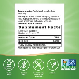 Nature\'s Way Herbal Neem Leaf, Traditional Intestinal Support*, Used in Ayurveda, 950 mg per 2-Capsule Serving, Non-GMO Project Verified, Vegan, 100 Capsules (Packaging May Vary) Nature\'s Way Herbal Neem Leaf, Traditional Intestinal Support*, Used in Ayurveda, 950 mg per 2-Capsule Serving, Non-GMO Project Verified, Vegan, 100 Capsules (Packaging May Vary)