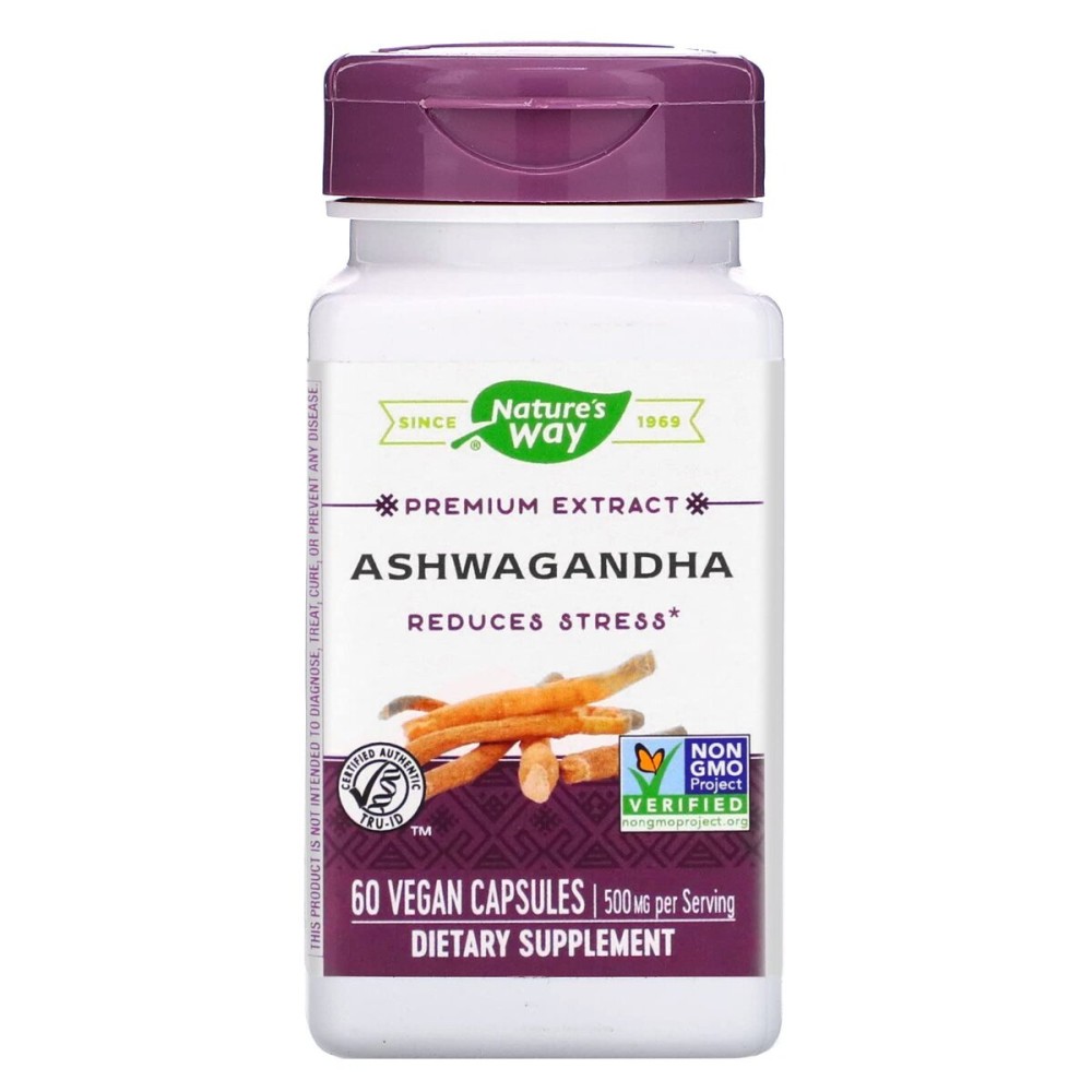 Nature\'s Way Ashwagandha, Reduces Stress*, Premium Extract, Adaptogenic*, Non-GMO Project Verified, Vegan, 60 Capsules Nature\'s Way Ashwagandha, Reduces Stress*, Premium Extract, Adaptogenic*, Non-GMO Project Verified, Vegan, 60 Capsules