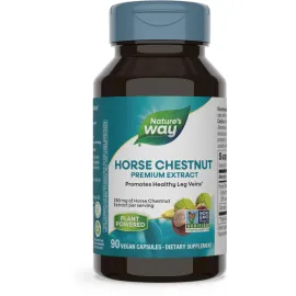 Nature\'s Way Standardized Horse Chestnut, Premium Extract, Promotes Healthy Leg Veins*, 250 mg per Serving, Vegan, 90 Capsules