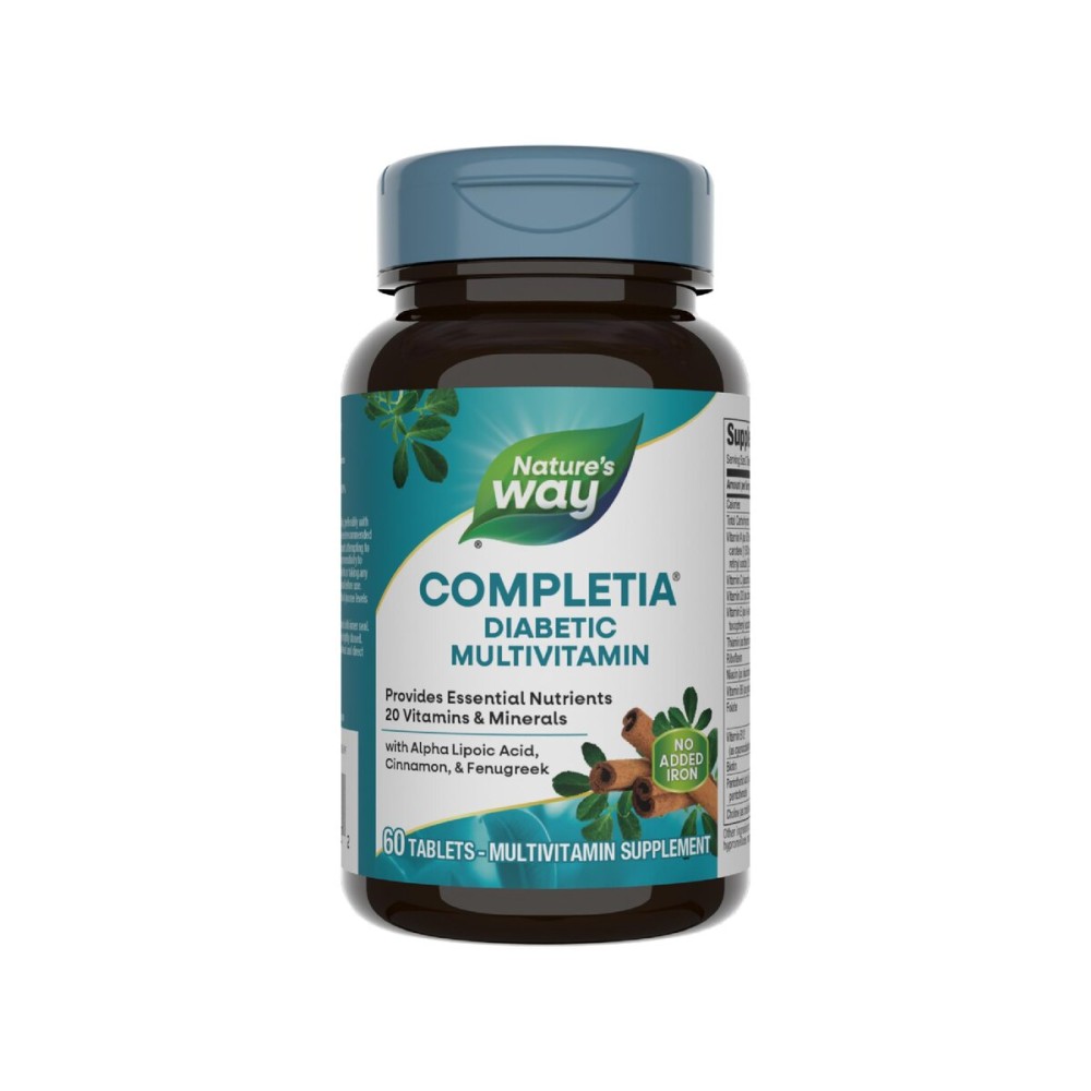 Nature\'s Way Completia Diabetic Multivitamin, Provides Essential Nutrients, with Alpha Lipoic Acid, Cinnamon, Fenugreek, Taurine, Lutein, High Potency B-Vitamins, 60 Tablets (Packaging May Vary)