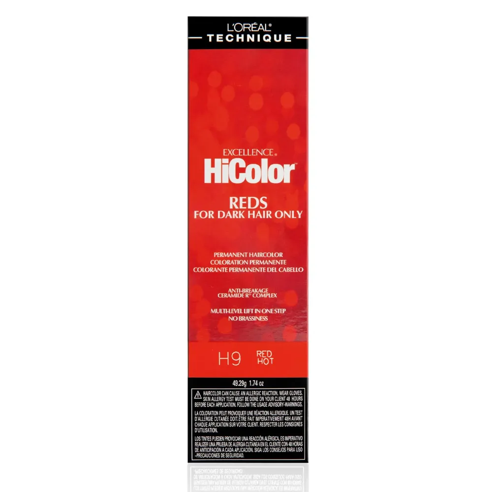L\'OREAL TECHNIQUE HiColor Reds Permanent Hair Color - Lifts Dark Hair in One Step Leaving No Brassiness, Rich & Smooth Creme Formula, Intense & Long-Lasting Color, H9 Red Hot L\'OREAL TECHNIQUE HiColor Reds Permanent Hair Color - Lifts Dark Hair in One Step Leaving No Brassiness, Rich & Smooth Creme Formula, Intense & Long-Lasting Color, H9 Red Hot