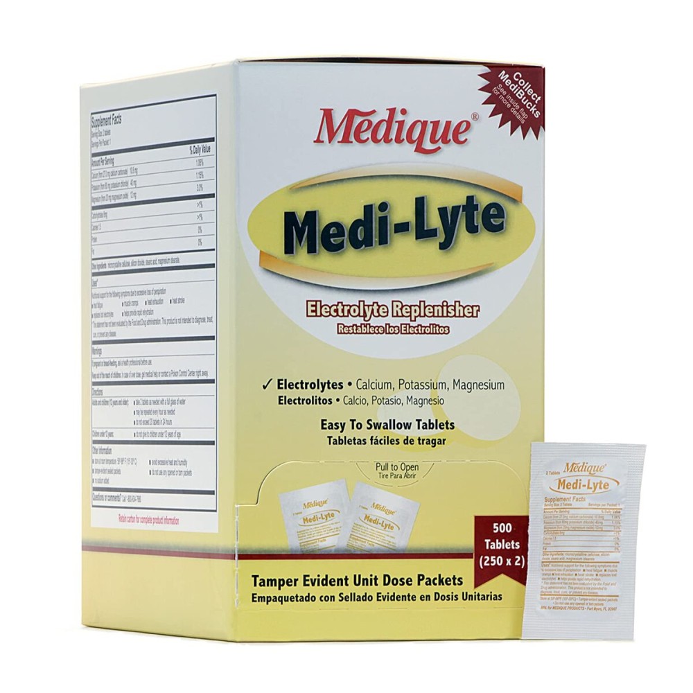 Medique Medi-Lyte Electrolyte Replenisher, Fast Relief from Heat, Stress, Fatigue, and Muscle Cramping, Easy to Swallow Tablets, 500 Tablets (250 x 2) Medique Medi-Lyte Electrolyte Replenisher, Fast Relief from Heat, Stress, Fatigue, and Muscle Cramping, Easy to Swallow Tablets, 500 Tablets (250 x 2)