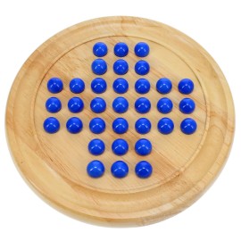 WE Games Solid Wood Marble Solitaire Game, Blue Glass Marbles Game, Marble Board Game, Wooden Games, Table Games, Home Decor, Marble Game Great for Living Room Decor, Birthday Gifts, Coffee Table Game