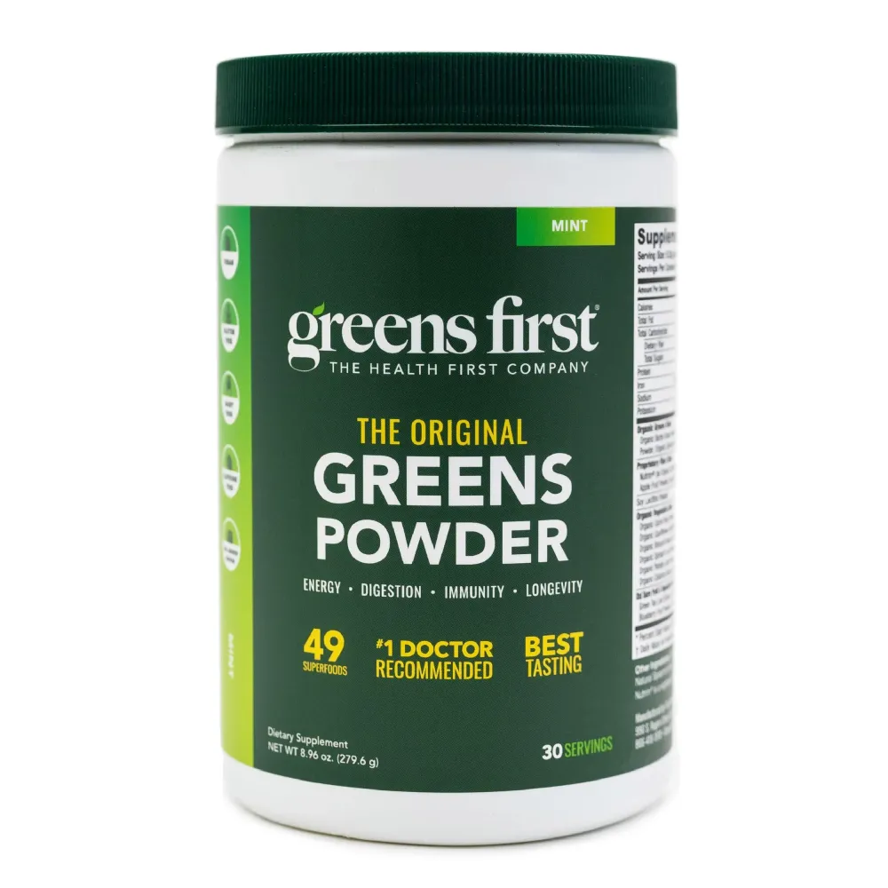 Greens First Original Greens Powder - 49 Superfoods - Organic Fruits & Veggies - Prebiotics, Probiotics & Digestive Enzymes - Antioxidant Smoothie - Dairy Free, Vegan & Non-GMO (Mint, 30 Servings) Greens First Original Greens Powder - 49 Superfoods - Organic Fruits & Veggies - Prebiotics, Probiotics & Digestive Enzymes - Antioxidant Smoothie - Dairy Free, Vegan & Non-GMO (Mint, 30 Servings)