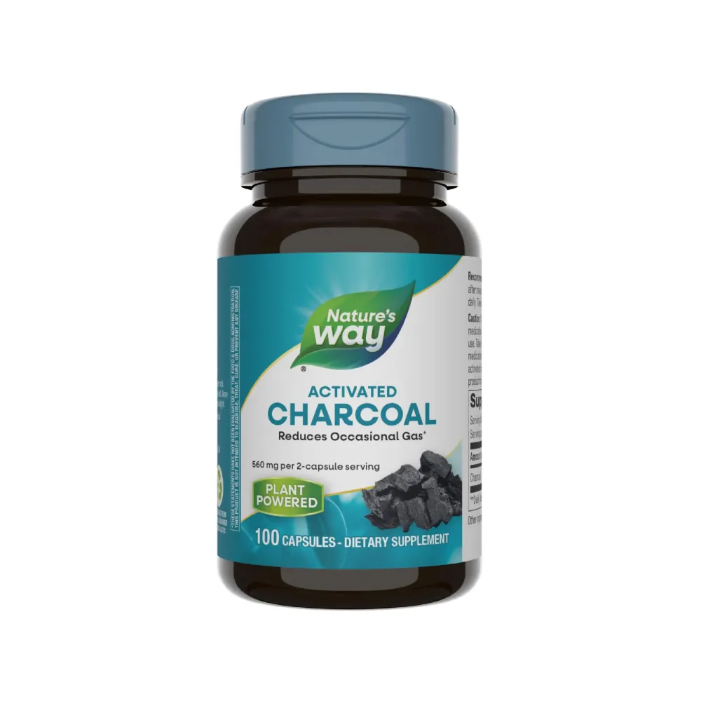 Nature\'s Way Activated Charcoal, Binds Unwanted Materials and Gas in the Digestive Tract*, 560 mg per 2-Capsule Serving, 100 Capsules (Packaging May Vary)