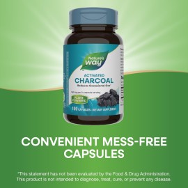 Nature\'s Way Activated Charcoal, Binds Unwanted Materials and Gas in the Digestive Tract*, 560 mg per 2-Capsule Serving, 100 Capsules (Packaging May Vary)