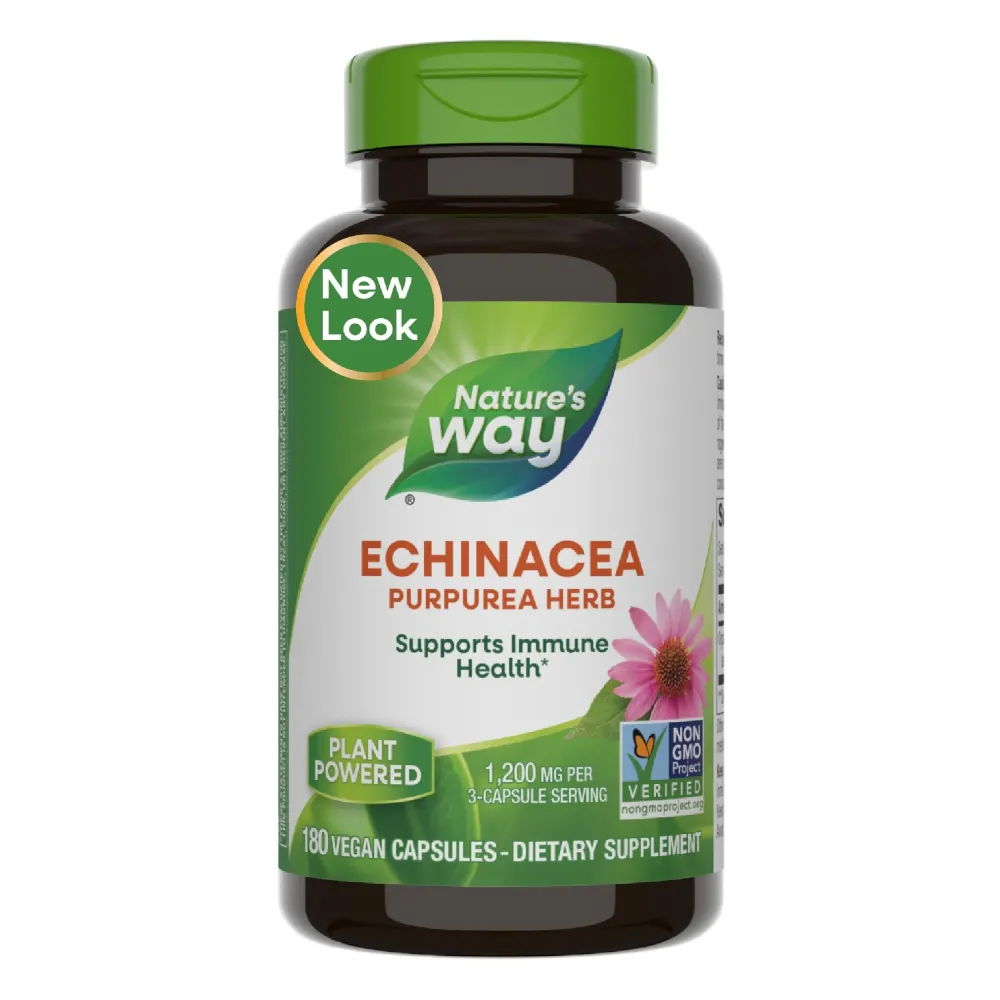 Nature\'s Way Echinacea Purpurea Herb, Immune Support*, 1,200 mg per 3- Capsule Serving, Non-GMO Project Verified, Vegan, 180 Capsules Nature\'s Way Echinacea Purpurea Herb, Immune Support*, 1,200 mg per 3- Capsule Serving, Non-GMO Project Verified, Vegan, 180 Capsules