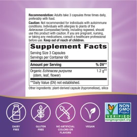 Nature\'s Way Echinacea Purpurea Herb, Immune Support*, 1,200 mg per 3- Capsule Serving, Non-GMO Project Verified, Vegan, 180 Capsules Nature\'s Way Echinacea Purpurea Herb, Immune Support*, 1,200 mg per 3- Capsule Serving, Non-GMO Project Verified, Vegan, 180 Capsules