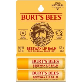 Burt\'s Bees Lip Balm - Original Beeswax, Lip Moisturizer With Responsibly Sourced Beeswax, Tint-Free, Natural Origin Conditioning Treatment, 2 Tubes, 0.15 oz.