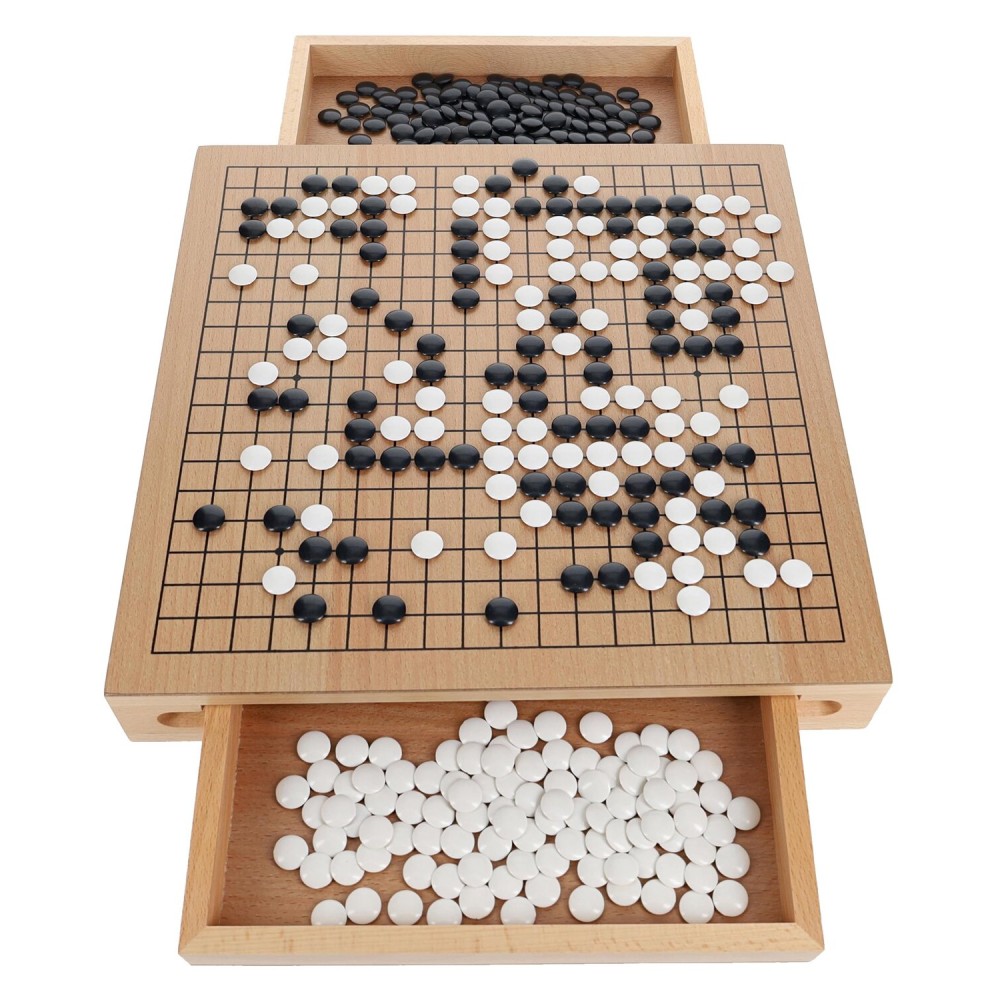 WE Games Go Game Set 12 Inch - Traditional Go Set with Pull-Out Storage Drawers, Portable Wood Veneer Goban, Strategy Board Games for Adults, Go Board Game