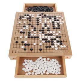 WE Games Go Game Set 12 Inch - Traditional Go Set with Pull-Out Storage Drawers, Portable Wood Veneer Goban, Strategy Board Games for Adults, Go Board Game