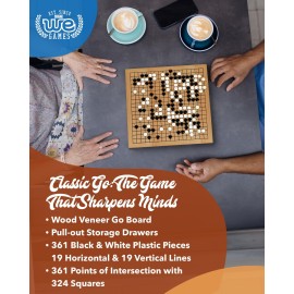 WE Games Go Game Set 12 Inch - Traditional Go Set with Pull-Out Storage Drawers, Portable Wood Veneer Goban, Strategy Board Games for Adults, Go Board Game