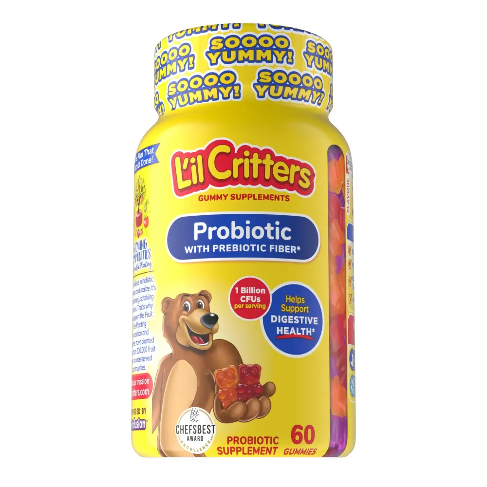 Lil Critters Probiotic Daily Gummy Supplement for Kids, for Digestive Health Support, Grape, Cherry and Orange Flavors, 60 Gummies Lil Critters Probiotic Daily Gummy Supplement for Kids, for Digestive Health Support, Grape, Cherry and Orange Flavors, 60 Gummies