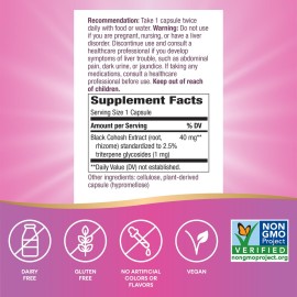 Nature\'s Way Premium Black Cohosh, Menopause Support for Women*, 40 mg per serving, 120 Vegan Capsules Nature\'s Way Premium Black Cohosh, Menopause Support for Women*, 40 mg per serving, 120 Vegan Capsules
