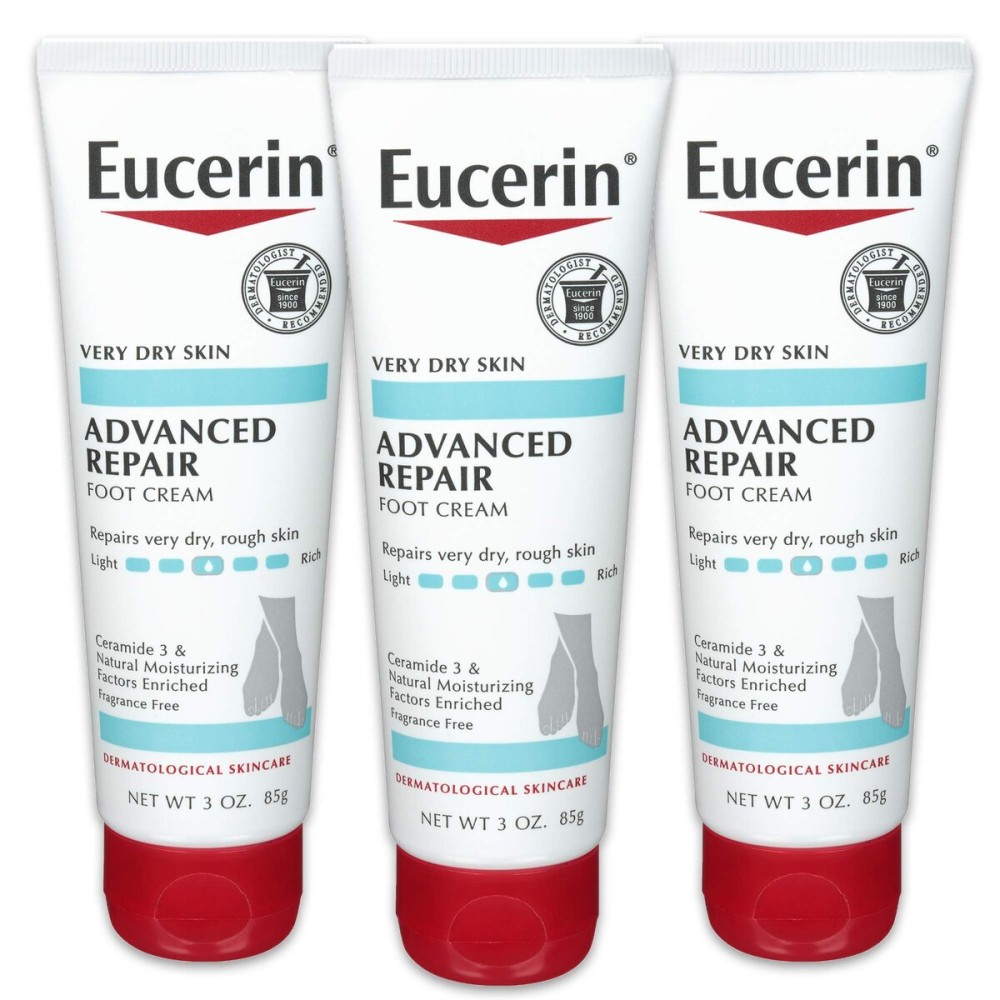 Eucerin Advanced Repair Foot Cream, Unscented Foot Cream for Dry Feet and Heels, 3 Oz Tube, Pack of 3 Eucerin Advanced Repair Foot Cream, Unscented Foot Cream for Dry Feet and Heels, 3 Oz Tube, Pack of 3