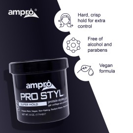 AmPro Pro Styl Styling Gel - Protects and Strengthens Your Strands - Non-Flaking, Alcohol Free, Vegan Formula - Flexible, Touchable Hold for All Hair Textures - Super Hold - 6 oz AmPro Pro Styl Styling Gel - Protects and Strengthens Your Strands - Non-Flaking, Alcohol Free, Vegan Formula - Flexible, Touchable Hold for All Hair Textures - Super Hold - 6 oz