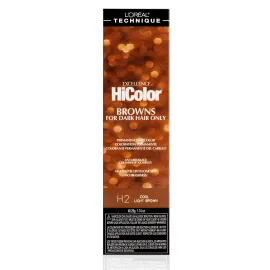 L\'OREAL TECHNIQUE HiColor Browns & Blondes Permanent Hair Color - Lifts Dark Hair in One Step Leaving No Brassiness, Rich and Smooth Creme Formula, Intense & Long-Lasting, H2 Cool Light Brown