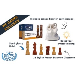 WE Games French Staunton Wooden Chess Pieces, Weighted, Handpolished, Sheesham Wood, 2.5 inch King