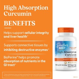 Doctors BEST High Absorption Curcumin from Turmeric Root, Supports Joint Health, Non-GMO, Gluten Free, Soy Free, Vegan 120 Veggie Caps Doctors BEST High Absorption Curcumin from Turmeric Root, Supports Joint Health, Non-GMO, Gluten Free, Soy Free, Vegan 120 Veggie Caps