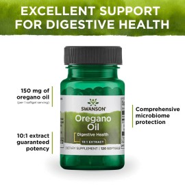 Swanson Oregano Oil 10:1 Extract-Natural Supplement Promoting Digestive Health-Respiratory & Urinary Tract Health Support (120 Softgels, 150mg Each)