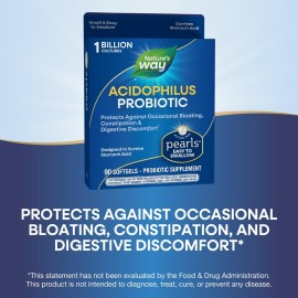 Nature\'s Way Acidophilus Probiotic Pearls, Supports Digestive Balance and Gut Health*, Protects Against Occasional Constipation and Bloating*, 1 Billion Live Cultures, 90 Softgels (Packaging May Vary) Nature\'s Way Acidophilus Probiotic Pearls, Supports Digestive Balance and Gut Health*, Protects Against Occasional Constipation and Bloating*, 1 Billion Live Cultures, 90 Softgels (Packaging May Vary)